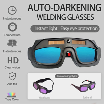 Auto-Darkening Welding Goggles True Color Lens – Anti-Glare Safety Glasses for TIG MIG MMA Plasma Welding, Photochromic Flame-Retardant Fiberglass Frame, Lightweight with Elastic Headband
