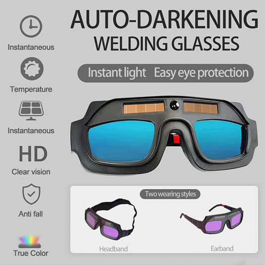 Auto-Darkening Welding Goggles True Color Lens – Anti-Glare Safety Glasses for TIG MIG MMA Plasma Welding, Photochromic Flame-Retardant Fiberglass Frame, Lightweight with Elastic Headband