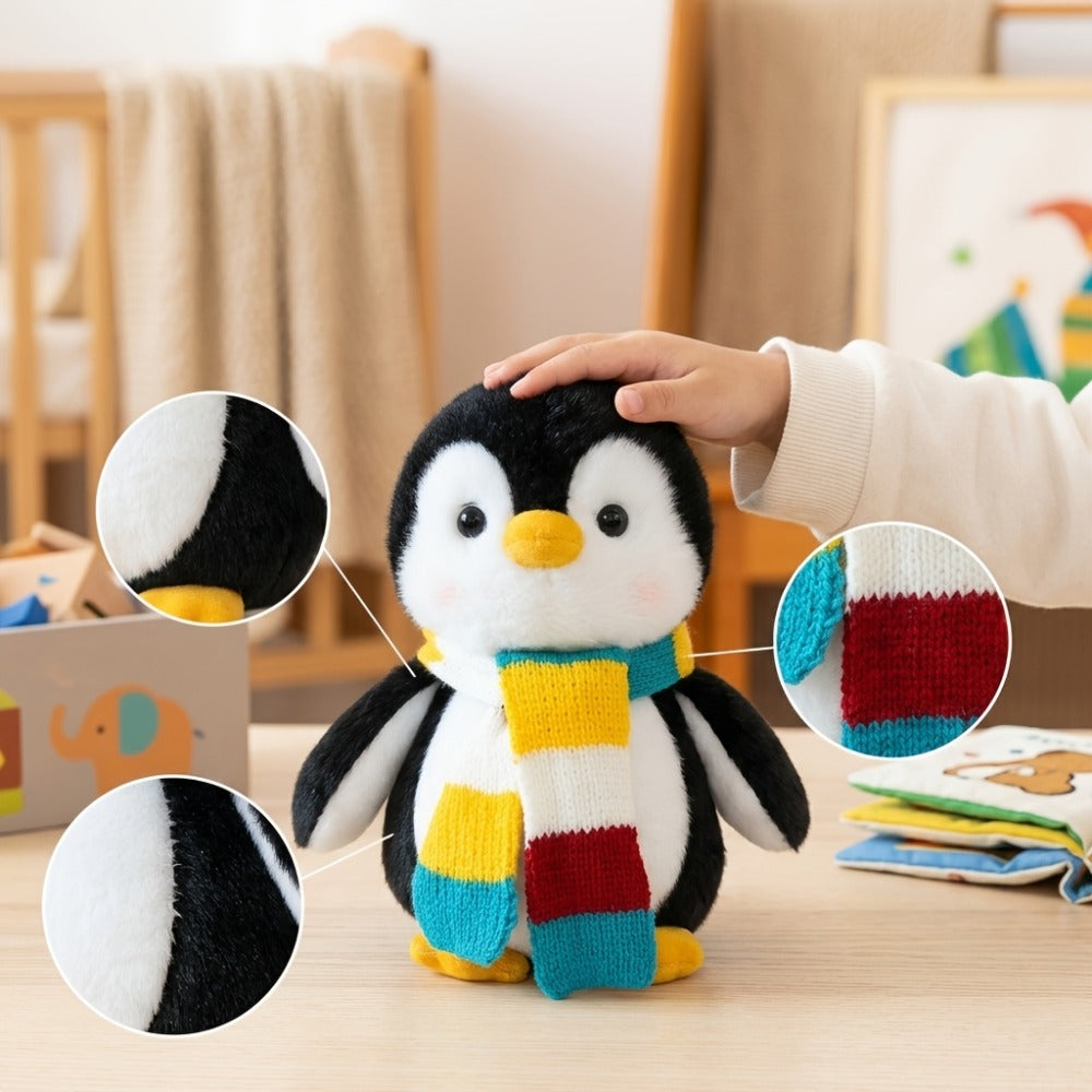 Stuffed Animal Scarf Penguin with Blue or Yellow Accessory Option and One-Piece Configuration