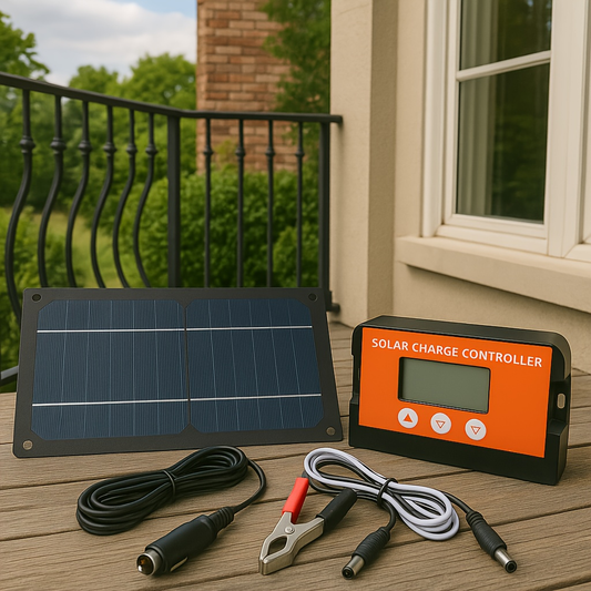 Solar Panel Kit 100W Monocrystalline with Extension Cable, Battery Clip & Charge Controller – 12V/24V for RV, Camper, Off-Grid Camping & Outdoor Portable Solar Generator