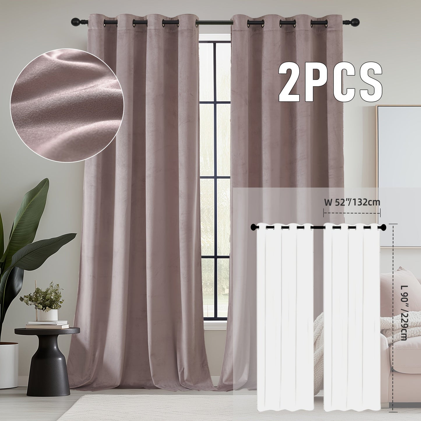 Velvet Room Darkening Curtains 2 Panels | Grommet Top Thermal Insulated Soundproof Blackout Curtains for Living Room Bedroom, Soft Solid Color Vintage Window Drapes