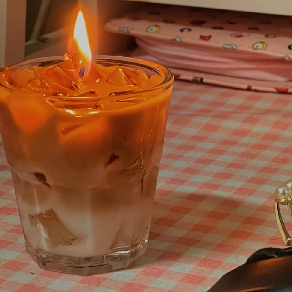 200g Iced Coffee Cup Candle with Clear Glass, Cube Details, Single Wick and Presentation Box