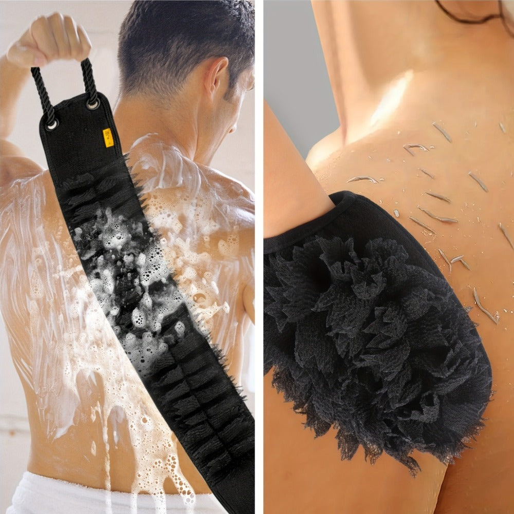 Exfoliating Back Scrubber Set with Bath Glove - 36" Dual-Sided Body Scrub Towel, Non-Slip Handles