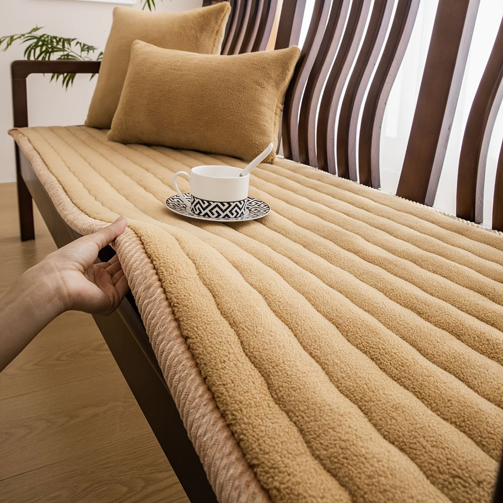 Sofa Cover Bohemian Short-Plush Quilted Panels for Armrest, Backrest and 2 to Large 4-Seater Sofas