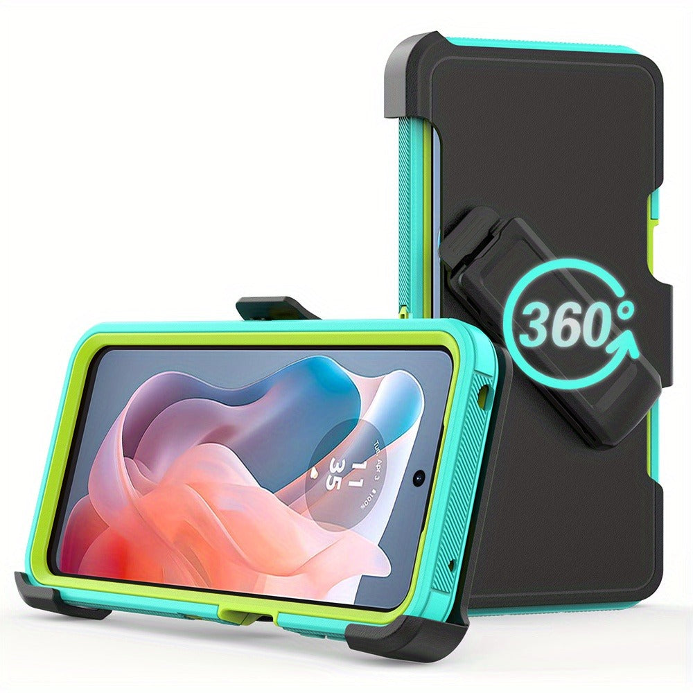 Phone Case Multi-Layer PC and TPU Cover with Belt Clip Holster and Kickstand for Moto G Play 2024