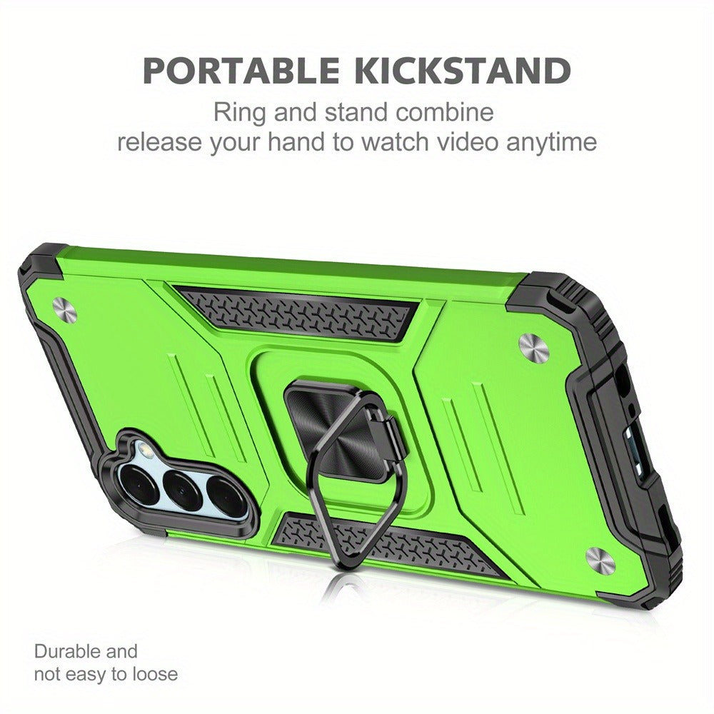 Phone Case Dual-Layer PC and TPU Ring Kickstand Cover with Magnetic Car Mount Plate for Samsung Galaxy A15 5G