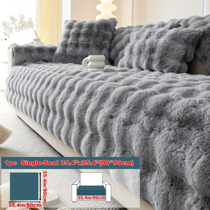Sofa Cover Thick Faux Rabbit Plush Panels with Anti-Slip Feature for Seat, Armrest, Backrest or Pillowcase