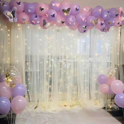 White Sheer Photography Backdrop Set with Two 5.2 x 10 ft Panels, USB String Lights and 10 Clips