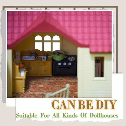 Red Brick Dollhouse Wallpaper and Flooring Set with 12 Peel-and-Stick Sheets for 1:12 Miniature Rooms