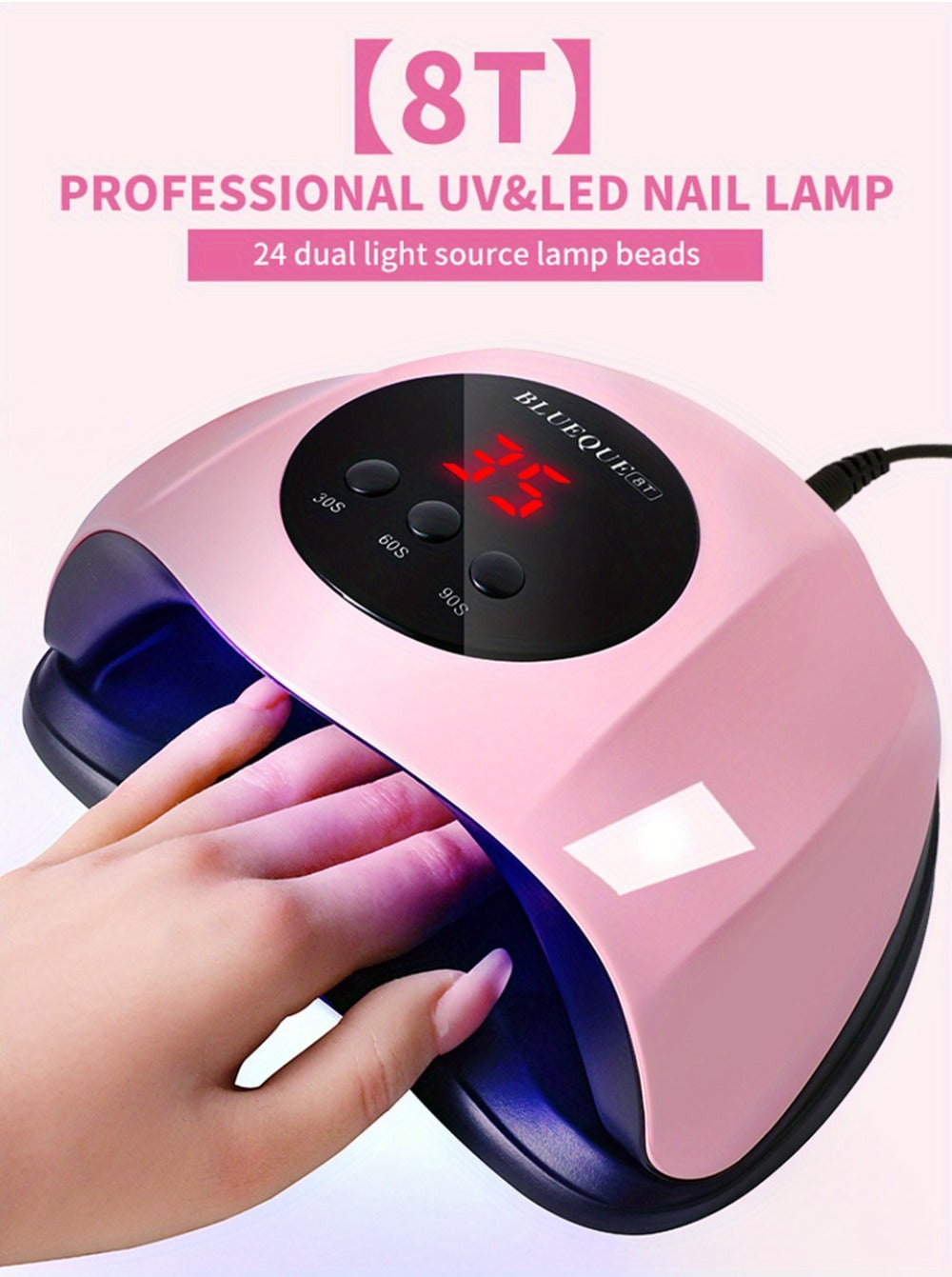 8T UV LED Nail Lamp with 24 Light Beads, Infrared Hand Sensor, 30/60/90s Timers and Two USB Styles