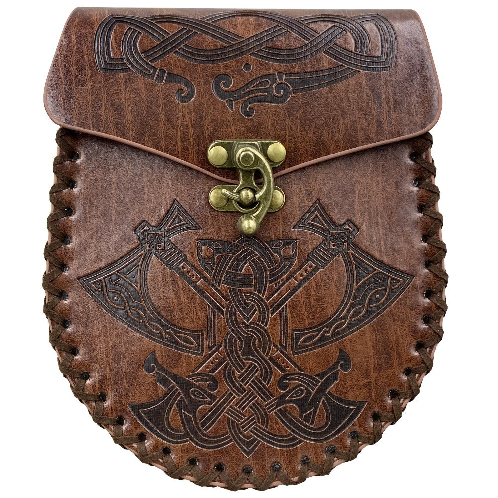 Costume Accessories Faux Leather Medieval Belt Pouch with Five Embossed Design Options in Brown or Black