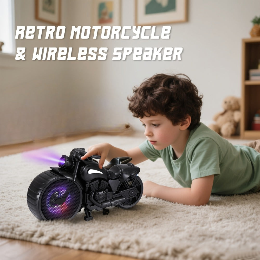 Retro Motorcycle Bluetooth Speaker Portable Wireless Stereo with RGB Flashing Lights, FM Radio, USB & TF Card Support, AUX Input, Rechargeable Battery for Home, Outdoor & Car Audio Upgrade