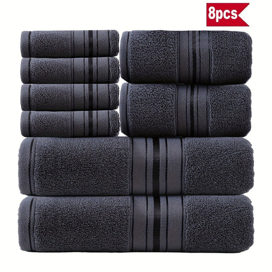 Towel Set 8 Piece 550GSM Pure Cotton Vintage Striped Bath, Hand Towels and Washcloths for Home and Guest Use