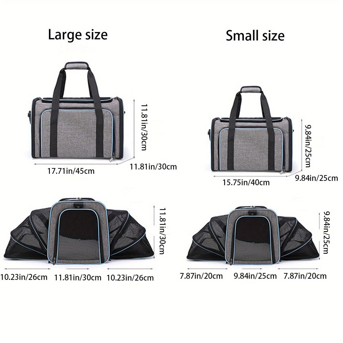 Airline Approved Expandable Pet Carrier Bag | Soft-Sided Polyester Travel Tote for Small Dogs & Cats, Removable Fleece Pad, Reflective Strips, Steel Frame, Top & Side Entry, Small & Large Size