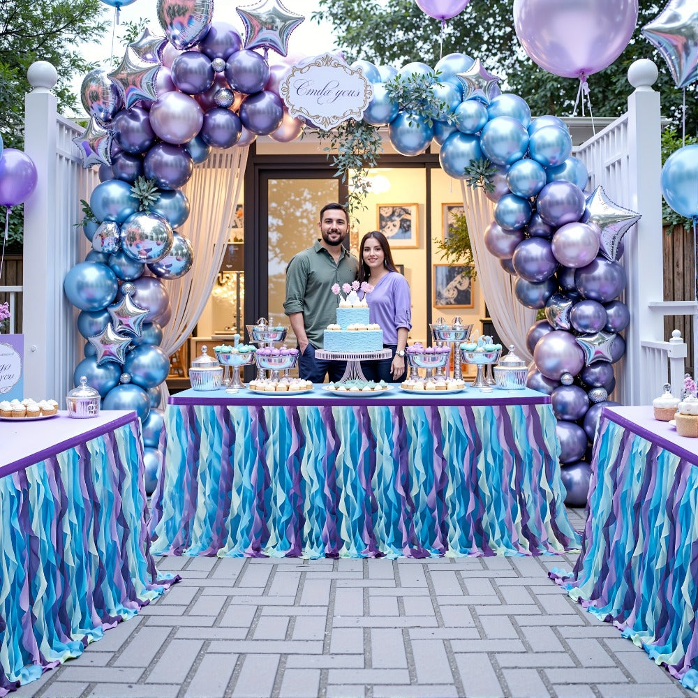 Six-Foot Curly-Willow Tulle Table Skirt with Twelve Color Options and Pictured Attachment Strips