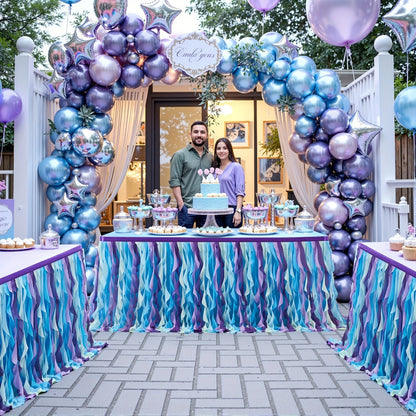 Six-Foot Curly-Willow Tulle Table Skirt with Twelve Color Options and Pictured Attachment Strips
