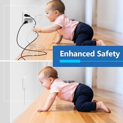 White Flat-Plug Extension Cord with Three-Outlet Wall-Hugger Strip in 3-, 5- or 8-Foot Lengths