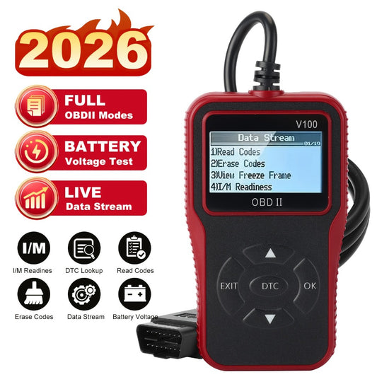 OBD2 Scanner V100 USB Powered - Engine Fault Code Reader & Diagnostic Tool for All 1996+ Vehicles | No Battery Required, Up to 36V