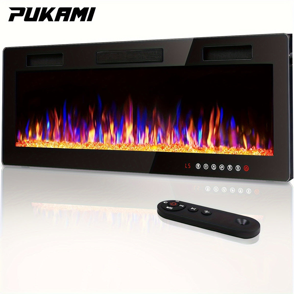 Wall Mounted Electric Fireplace Recessed In-Wall Linear Heater Multicolor Flame 750W/1500W Touch Screen for Garden, Patio and Yard Use