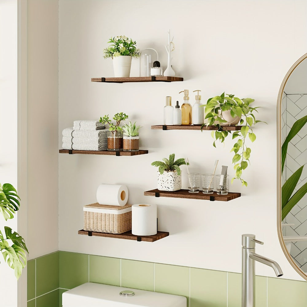 Floating Shelves Set of 5 Wall Mounted 4.7 Inch Tiered Display Shelves Vintage Style Wall Storage Rack for Bedroom, Living Room, Kitchen, Bathroom & Office – Plant & Home Decor