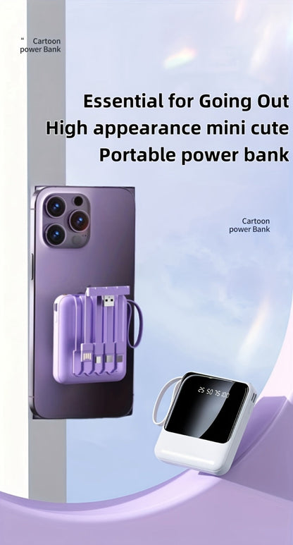 Power Bank 10000mAh with Built-In Cable Set, 5W/15W/22.5W Variants, Display and Lanyard for Travel