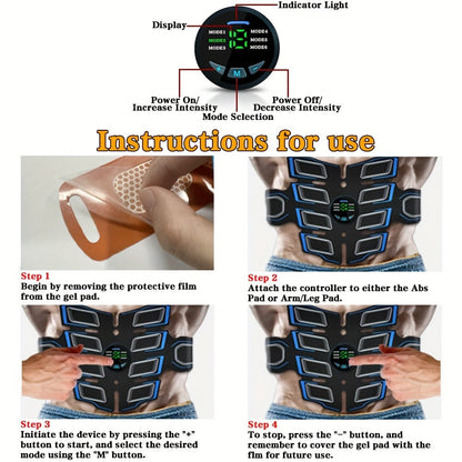 EMS Abs Stimulator Waist Belt Portable Abdominal Toner Electric Trainer Adjustable Modes for Entryways, Bedrooms and Living Spaces