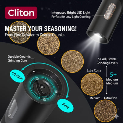 Electric Salt and Pepper Grinder Set – Rechargeable Automatic Mills with LED Light, Adjustable Coarseness & 3.72oz Capacity for Home Kitchen, BBQ, Restaurant & Outdoor Entertaining