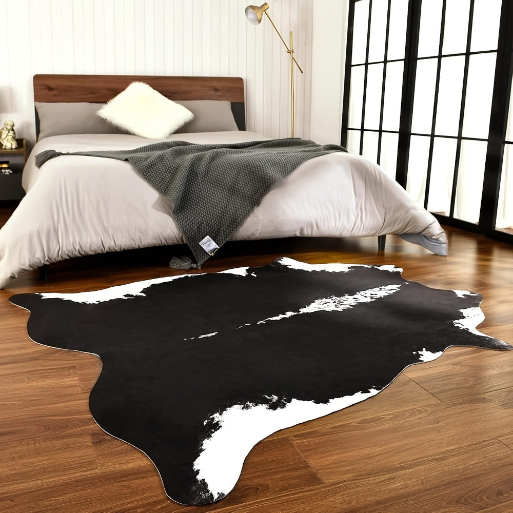 Area Rug Faux Cowhide Animal Print in Nine Colors and Two Washable Western-Style Room Sizes