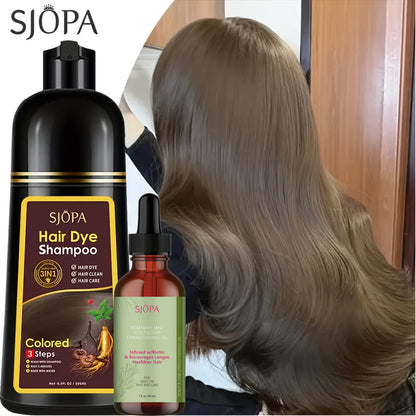 Hair Dye Shampoo, SJOPA 500ml Bottle and Rosemary Hair Oil Set with Seven Color Options for At-Home Color Selection