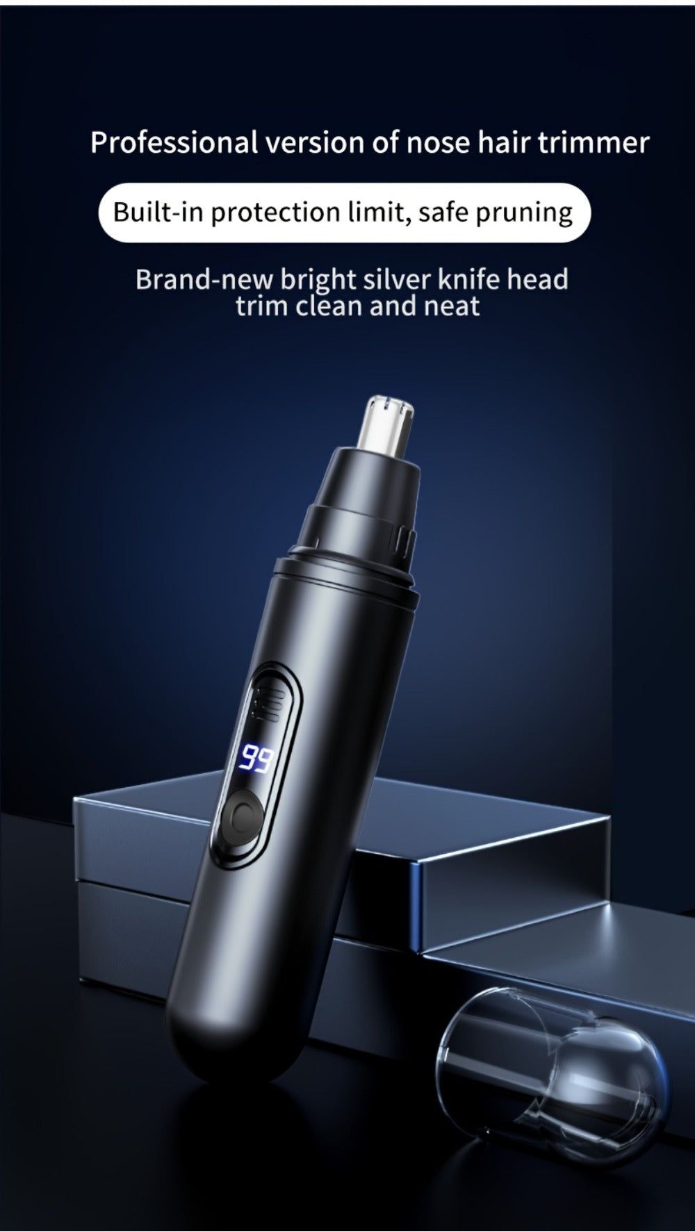 Rechargeable Nose, Ear and Eyebrow Hair Trimmer with LED Display in Two Exact Checkout Configurations