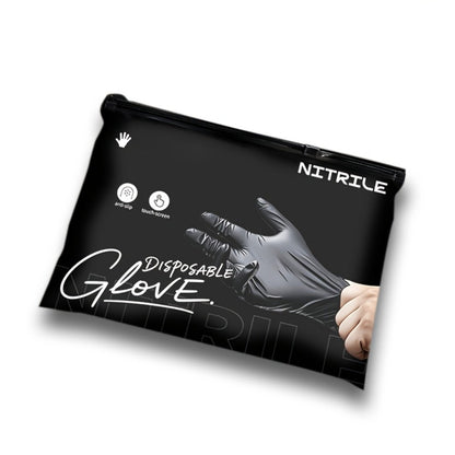 Black Nitrile Disposable Gloves in 51-Piece Size-Specific Packs with Powder-Free and Latex-Free Labels