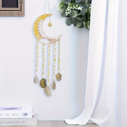 Dreamcatcher Moon Suncatcher Wall Hanging – Handmade Boho Wind Chime Pendant for Indoor Outdoor Garden, Courtyard & Party Decor – Christmas & Birthday Gift
