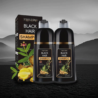 Black Hair Dye Shampoo 3-in-1 with Beard Dye & Cleanser - Natural Herbal Formula, Gentle Moisturizing Long-Lasting Gray Coverage for All Hair Types, Women & Men, 16.91oz x2 / 500ml x2
