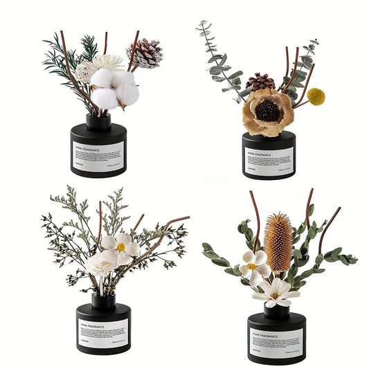 Reed Diffuser with Real Flowers & Essential Oil - Long-Lasting Home Fragrance Scent Sticks for Bedroom Bathroom Living Room, Jasmine Gardenia Sandalwood Citrus