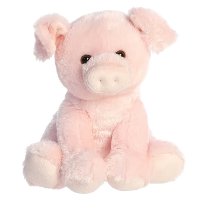Stuffed Animal Pink Pig with Big Eyes, Curled Tail and Pillow-Style Body for Nursery or Sofa Decor