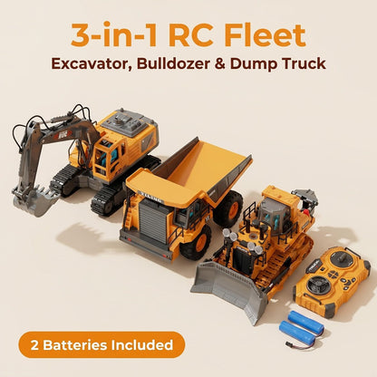 RC Excavator 1:20 Scale 2.4G 11CH – Alloy Remote Control Construction Toy with 680° Rotation & Working Arm | RC Dump Truck Bulldozer Loader, Indoor Outdoor Gift for Boys Ages 6+