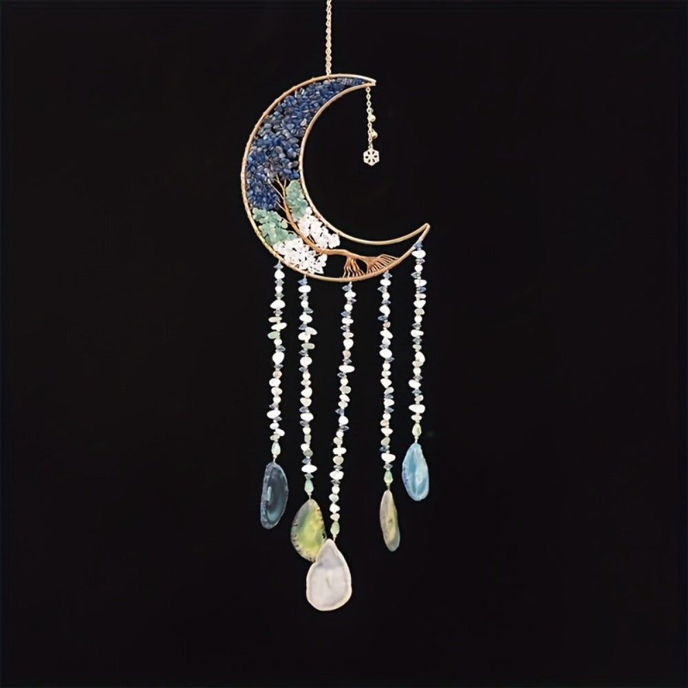 Dreamcatcher Moon Suncatcher Wall Hanging – Handmade Boho Wind Chime Pendant for Indoor Outdoor Garden, Courtyard & Party Decor – Christmas & Birthday Gift