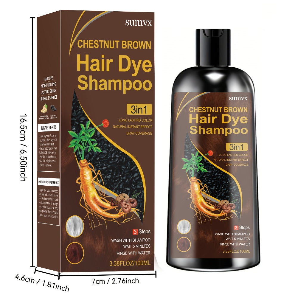 Hair Dye Shampoo, SUMVX 100ml 3-in-1 Bottle with Brown, Chestnut Brown and Black Shade Options