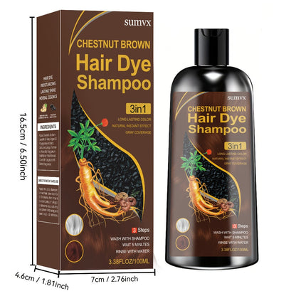 Hair Dye Shampoo, SUMVX 100ml 3-in-1 Bottle with Brown, Chestnut Brown and Black Shade Options