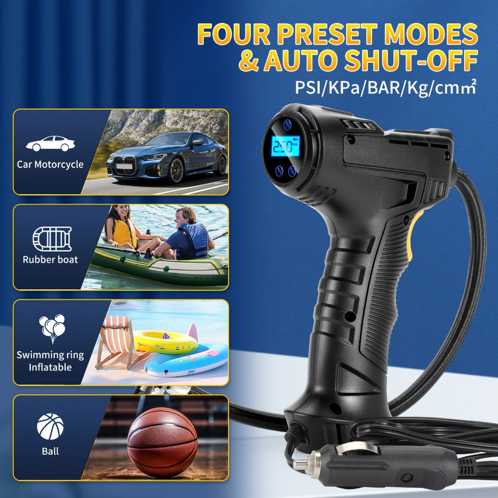 Portable Air Compressor 5200mAh – Wireless Rechargeable Tire Inflator with Digital Pressure Gauge for Car, Bicycle & Ball, Auto Shut-Off, USB Charging, Compact Cordless Air Pump