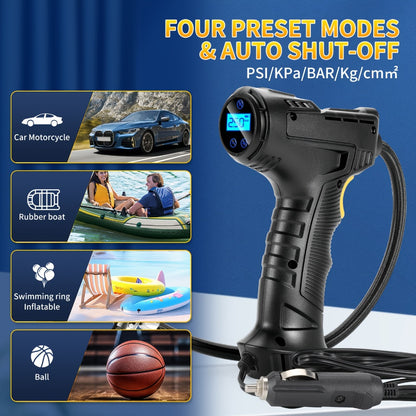 Portable Air Compressor 5200mAh – Wireless Rechargeable Tire Inflator with Digital Pressure Gauge for Car, Bicycle & Ball, Auto Shut-Off, USB Charging, Compact Cordless Air Pump