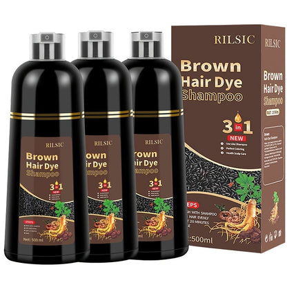 Gray Hair Coverage Shampoo 3-in-1 Hair Dye Shampoo 3-Pack | Herbal Natural Formula Color in Minutes | Long-Lasting Black Brown Chestnut Brown | No Mixing Easy Home Hair Color for Men & Women