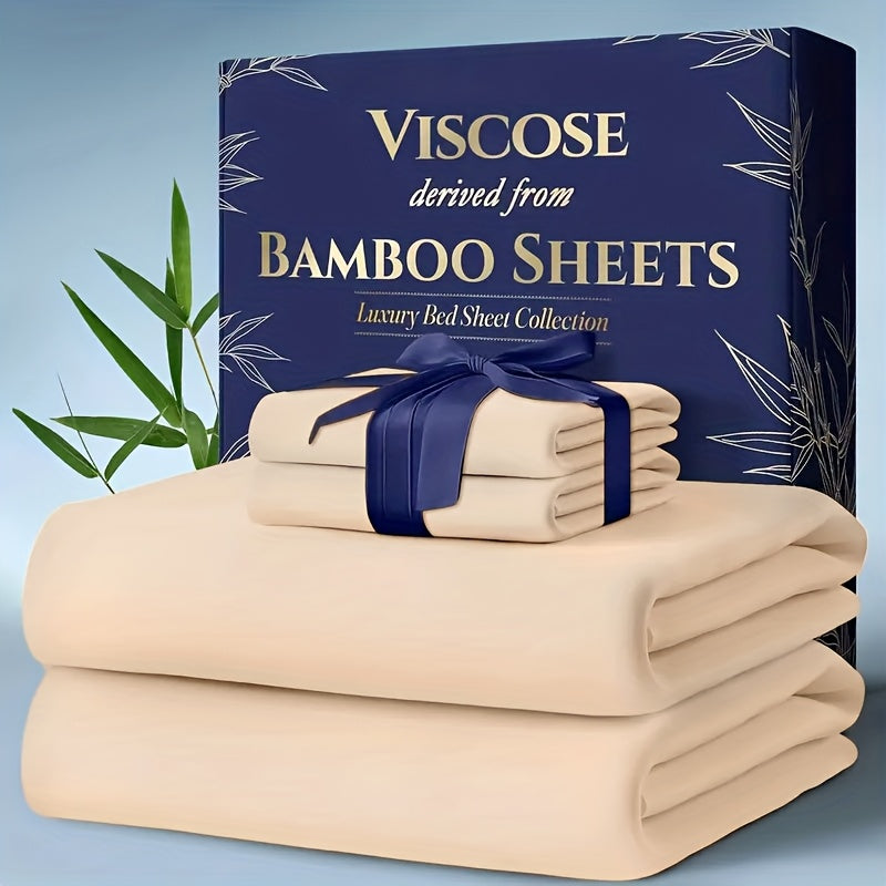Bed Sheet Set 6-Piece Bamboo Fabric with 40–44 cm Pocket, Double-Stitched Edges and Seven Colors