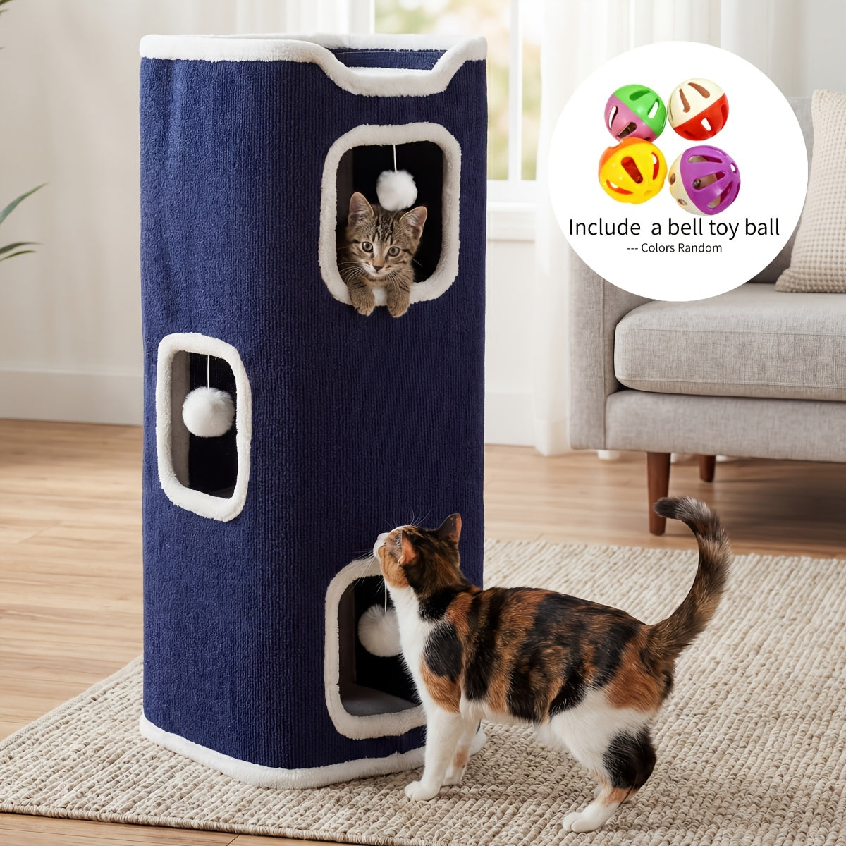 Cat Tree Tower Multi-Level Foldable Cat Condo for Indoor Cats - Scratch-Resistant Carpet, Hanging Bell Ball, Cozy Top Bed, Sturdy Frame Cat House with Multiple Entrances, 1 3 4 Tier Options for Kittens & Adults