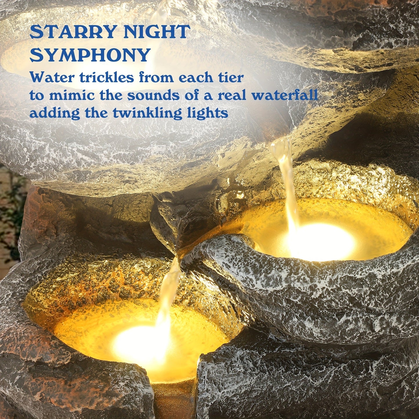 Outdoor Water Fountain 6-Tier Cascading Garden Fountain with LED Lights, Pump & Rocky Peak Decor – IPX5 Waterproof Stone Waterfall for Yard Patio