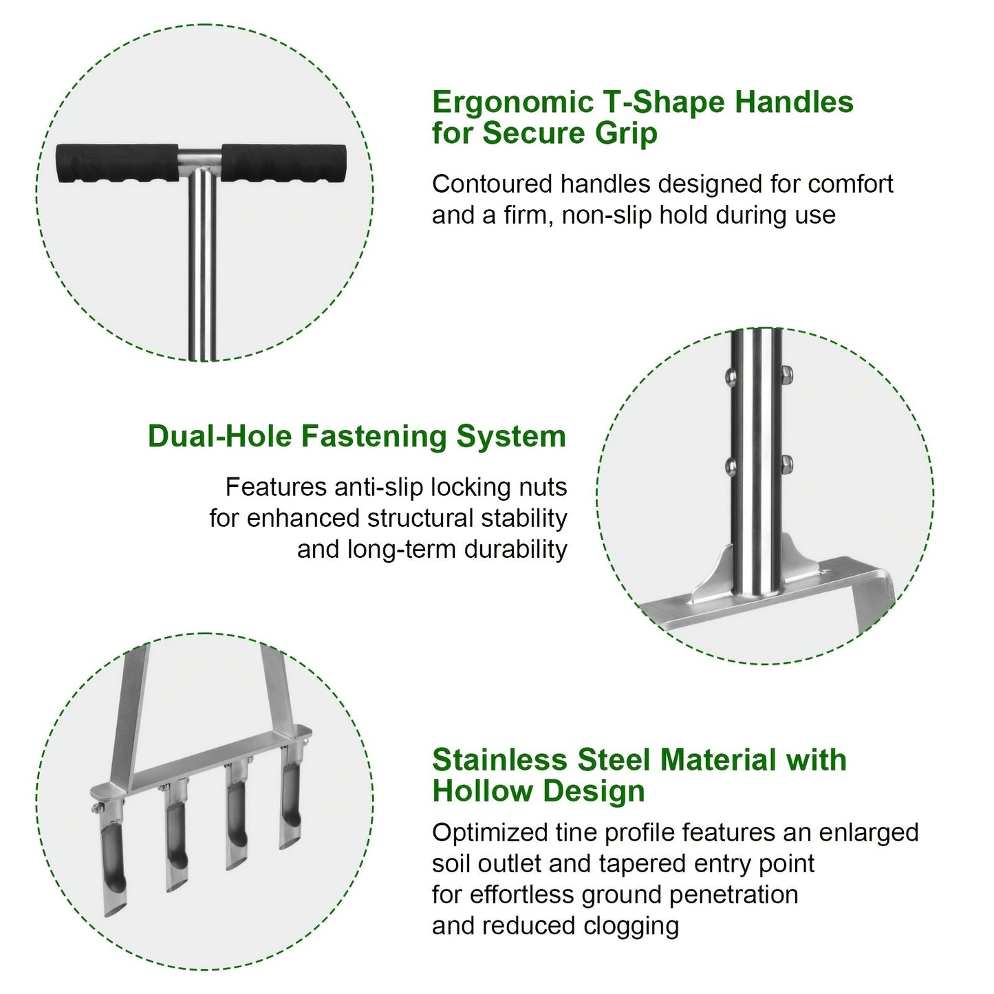 Lawn Core Aerator Tool with 4 Hollow Tines - Heavy Duty Manual Plug Aerator for Yard Soil Loosening, Thatch Removal, Grass Maintenance & Deep Core Aeration for Residential and Commercial Lawns