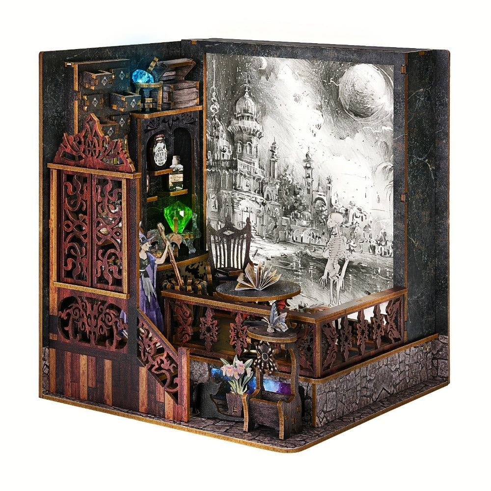 Magic Exploration Book Nook Kit CH03 with Library Workshop Scene, Three Light Modes and Paintable Front Panel