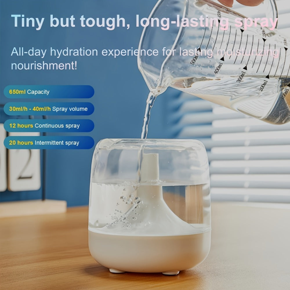 USB Humidifier with 7-Color Night Light – Silent 26dB Double Mist Visible Water Tank 24-Hour Runtime for Bedroom Living Room Office Desktop Home Decor Gift