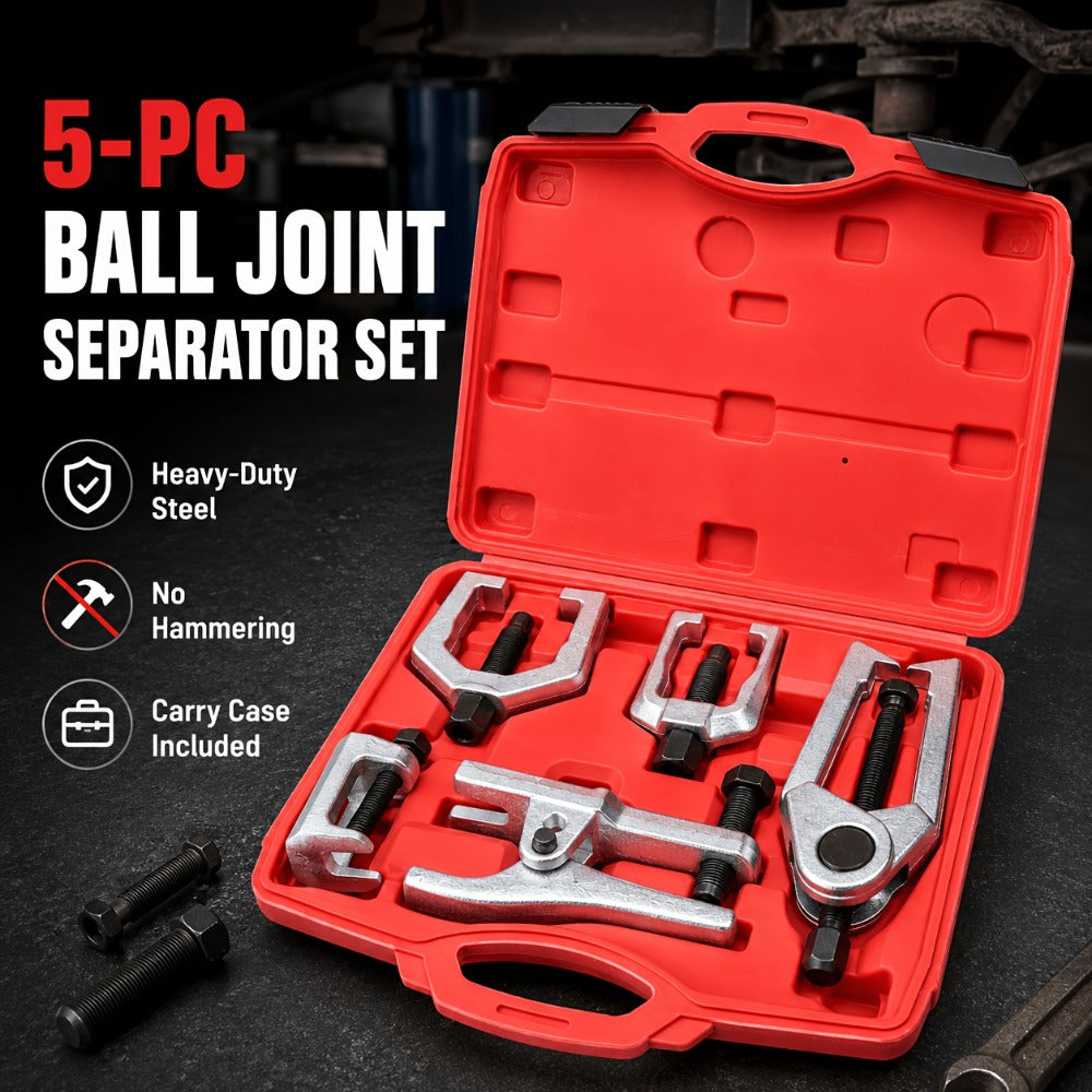 Ball Joint Separator Tool Set 5-PC – Tie Rod Pitman Arm Remover Kit, Forged Chrome Steel, Non-Marring, Fits Truck SUV Car, Perfect Mechanic Gift for Men