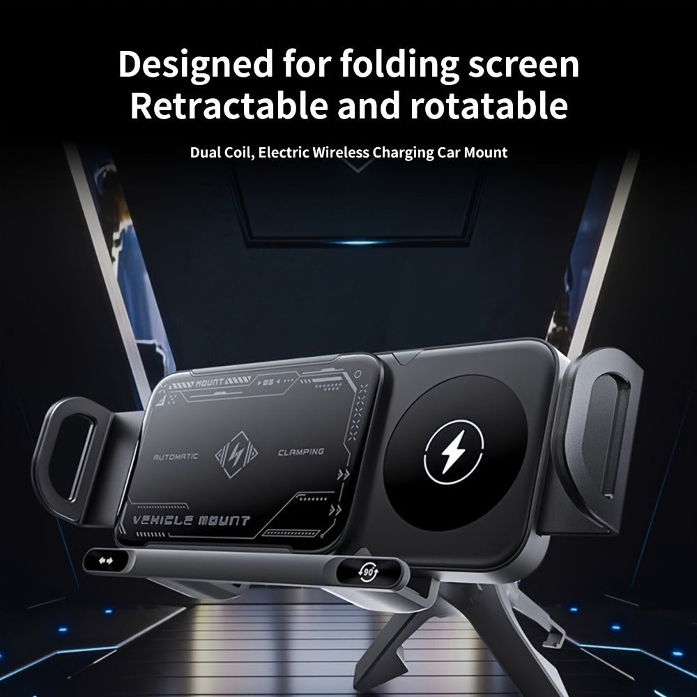 Wireless Charging Car Mount 15W Fast Charge – Universal Phone Holder for iPhone 15 14 13 12 11 8 X, Samsung Galaxy S24 S23 Note20 Fold 5 Fold 6, Supports Folding Screen Smartphones